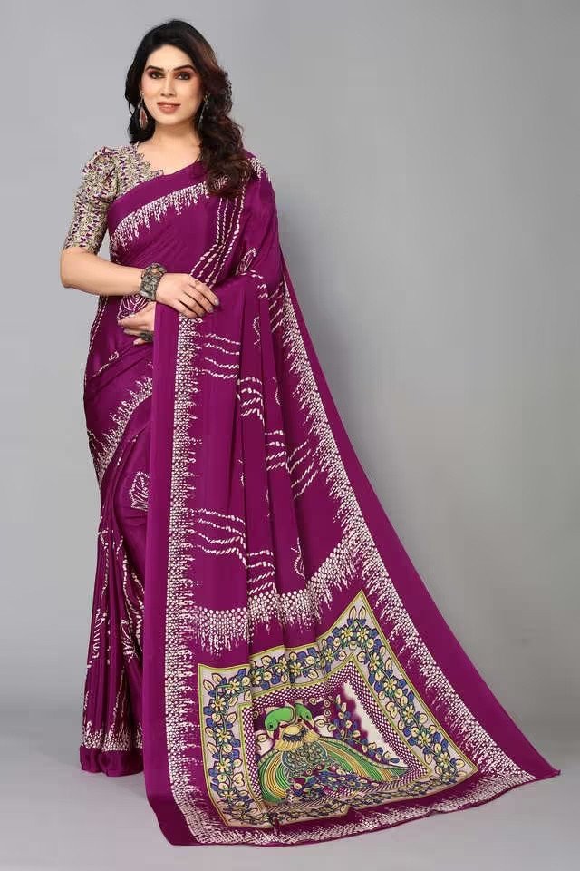 Printed Crepe Designer Women's Saree with Blouse Piece