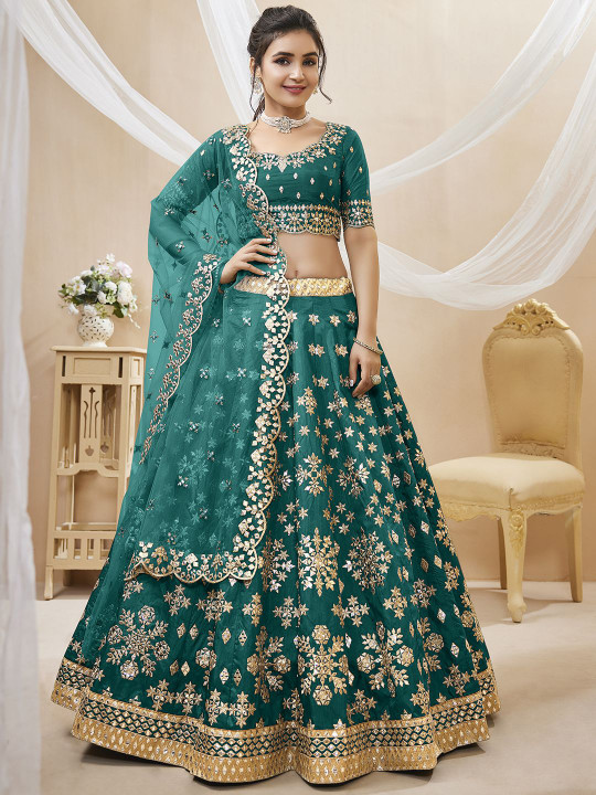 Embroidered Sequinned Semi-Stitched Lehenga & Blouse With Dupatta