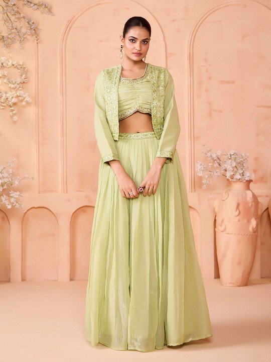 Embroidered Ready To Wear Lehenga With Choli & Koti