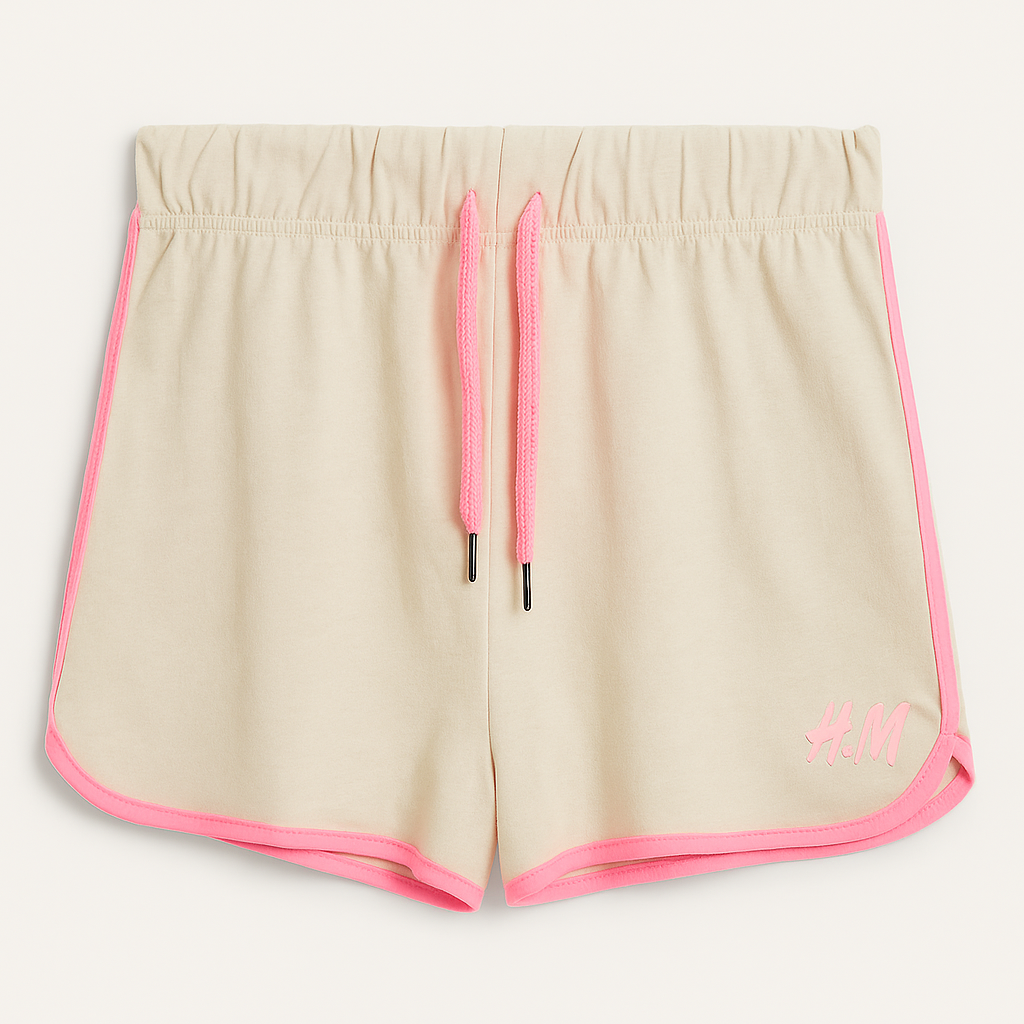 Beige Casual Shorts with Pink Contrast Piping