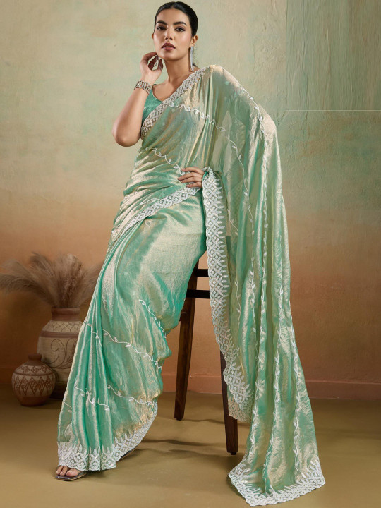 ethnic Motifs Embroidered Pure Chiffon Saree